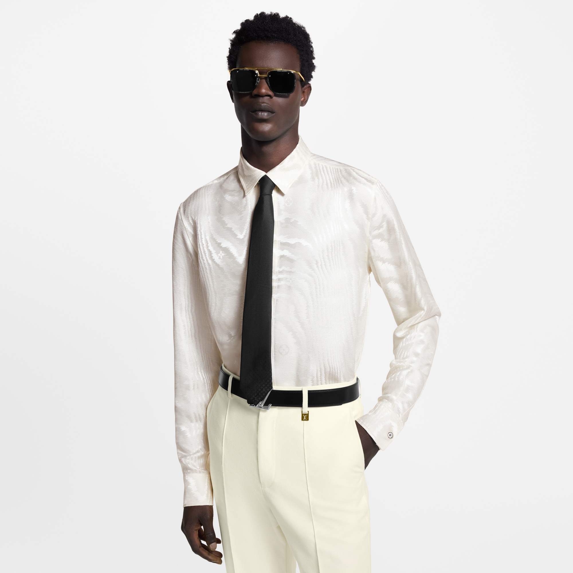 Chemise Homme Crème De Soie 100% Soie - Motif Grec - Taille M - Neuve Avec étiquettes